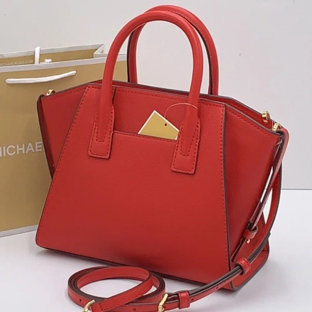 Michael Kors Avril Small Leather Top-Zip Satchel Flame color